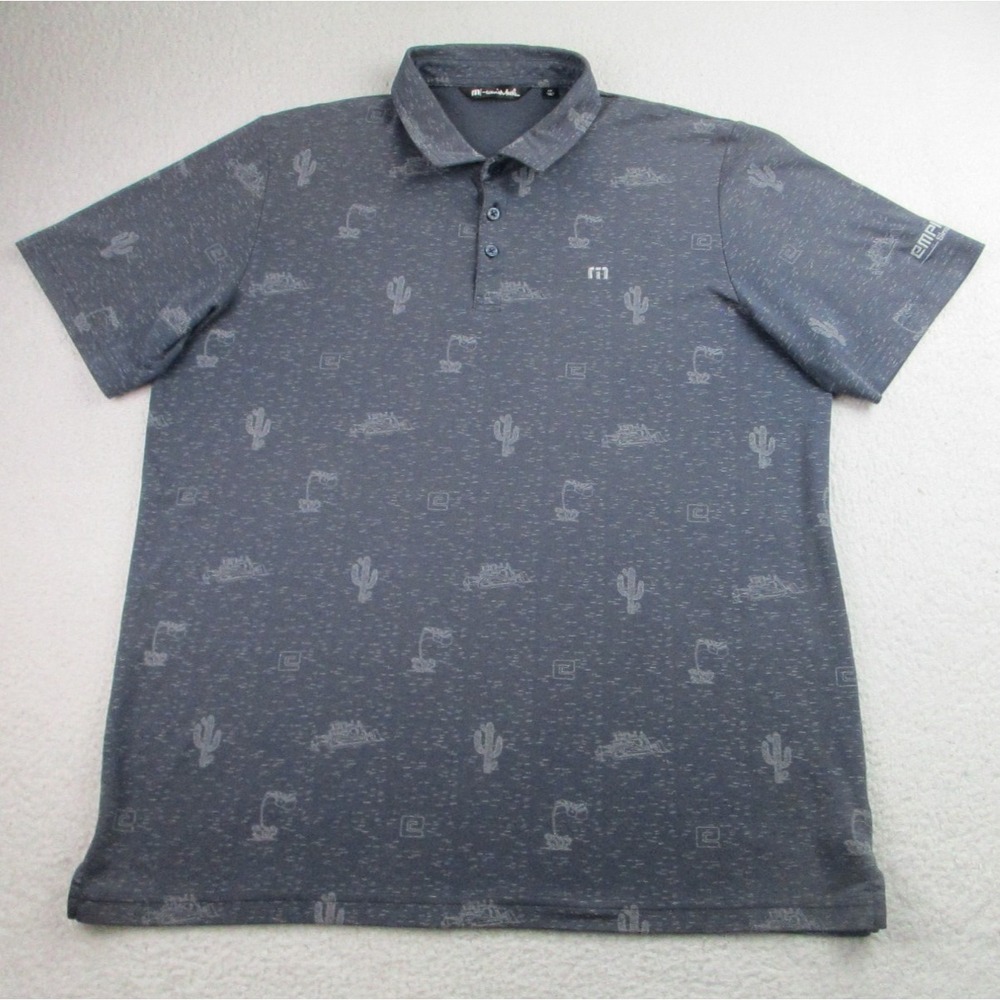 Travis Mathew Polo Shirt Mens XXL Grey Empire All Over Print Golf Performance